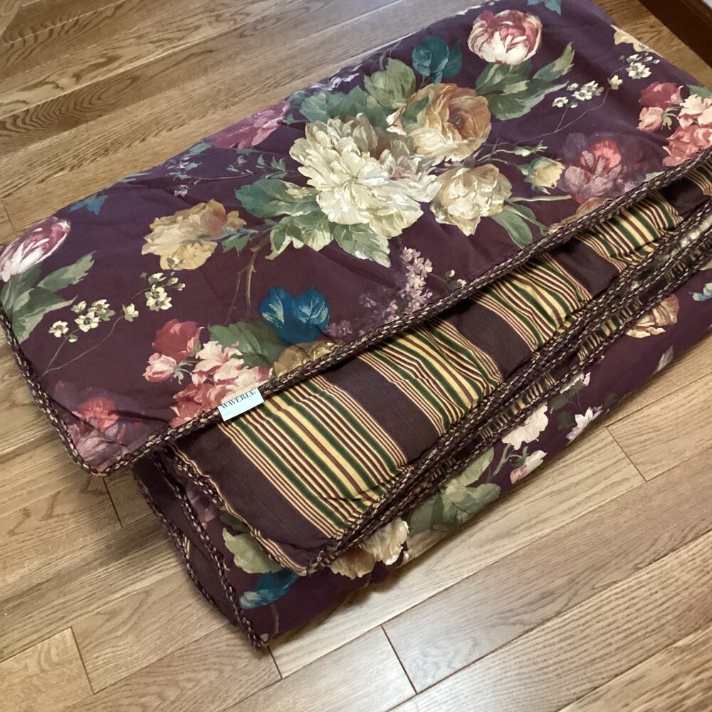 NEW! WAVERLY SWEETWATER FLORAL STRIPED REVERSIBLE TWIN COMFORTER COTTAGE CLASSIC